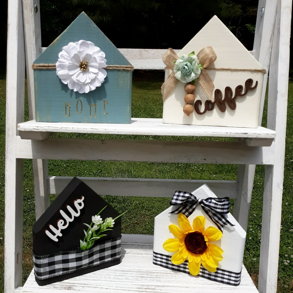 Hand painted wood block houses